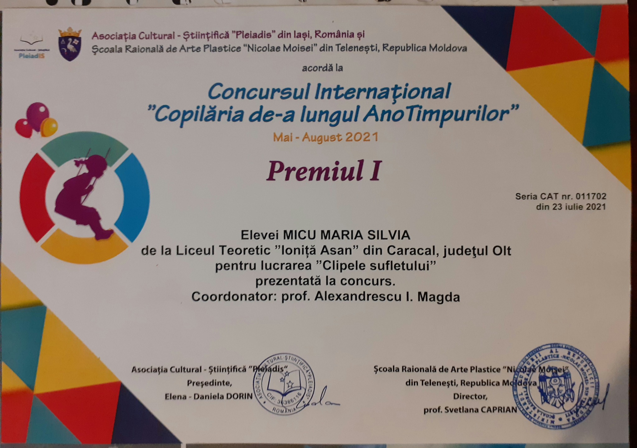 Read more about the article Premiul I la Concursul Internațional „Copilăria de-a lungul Anotimpurilor”