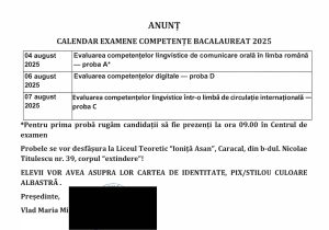 Read more about the article ANUNT CALENDAR EXAMENE COMPETENTE BACALAUREAT 2025